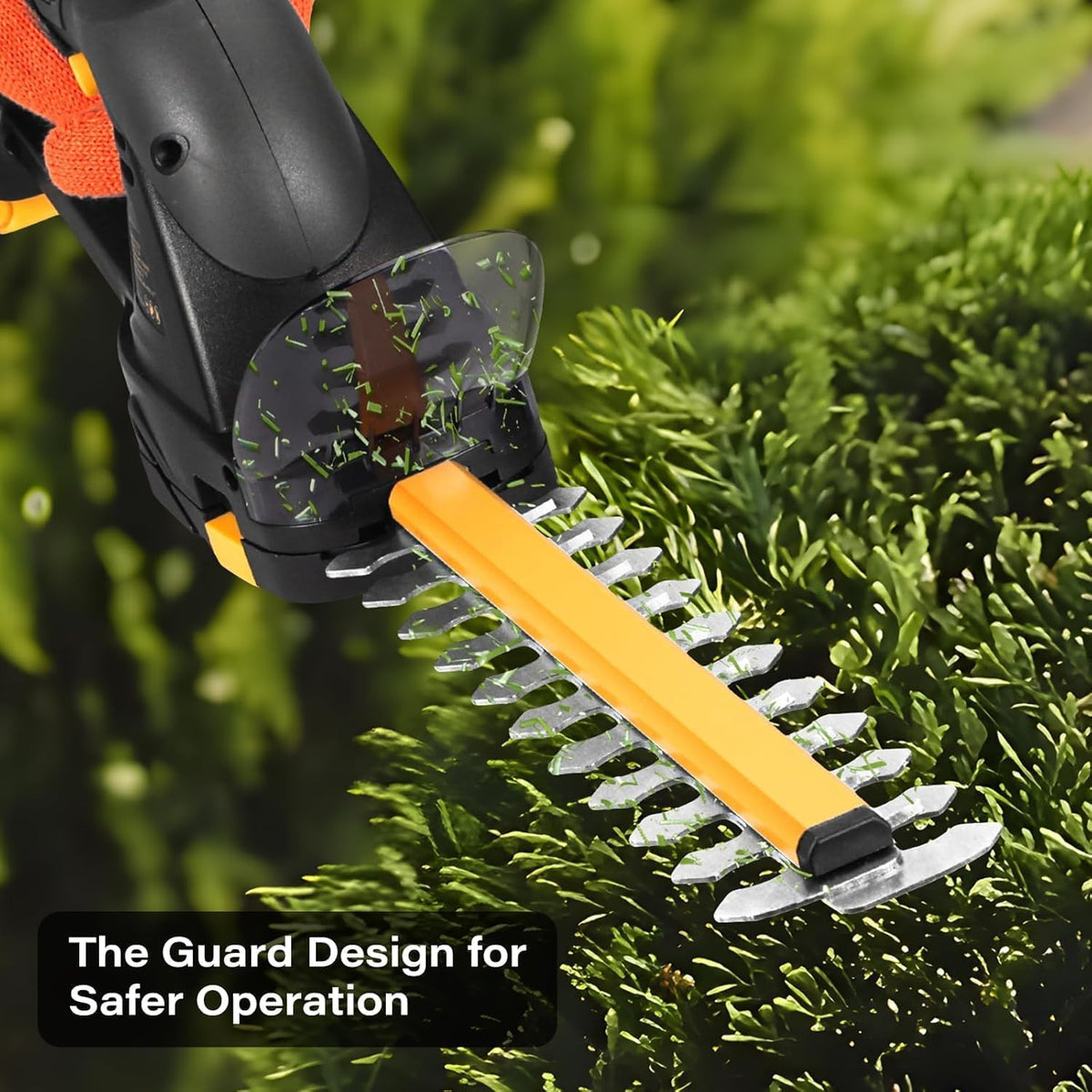 IEBUDA cordless hedge trimmer features battery protection for safe operation