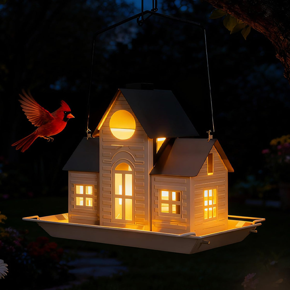 iemahor waterproof-metal-bird-feeder withstands rain and snow outdoors.