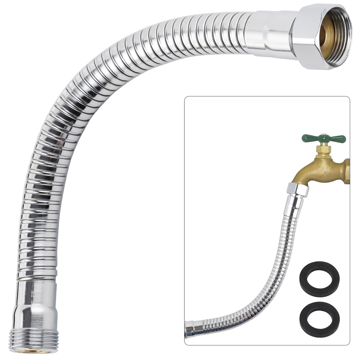 iFealClear all-metal swivel hose protector assembly showing flexible joints for kink-free flow