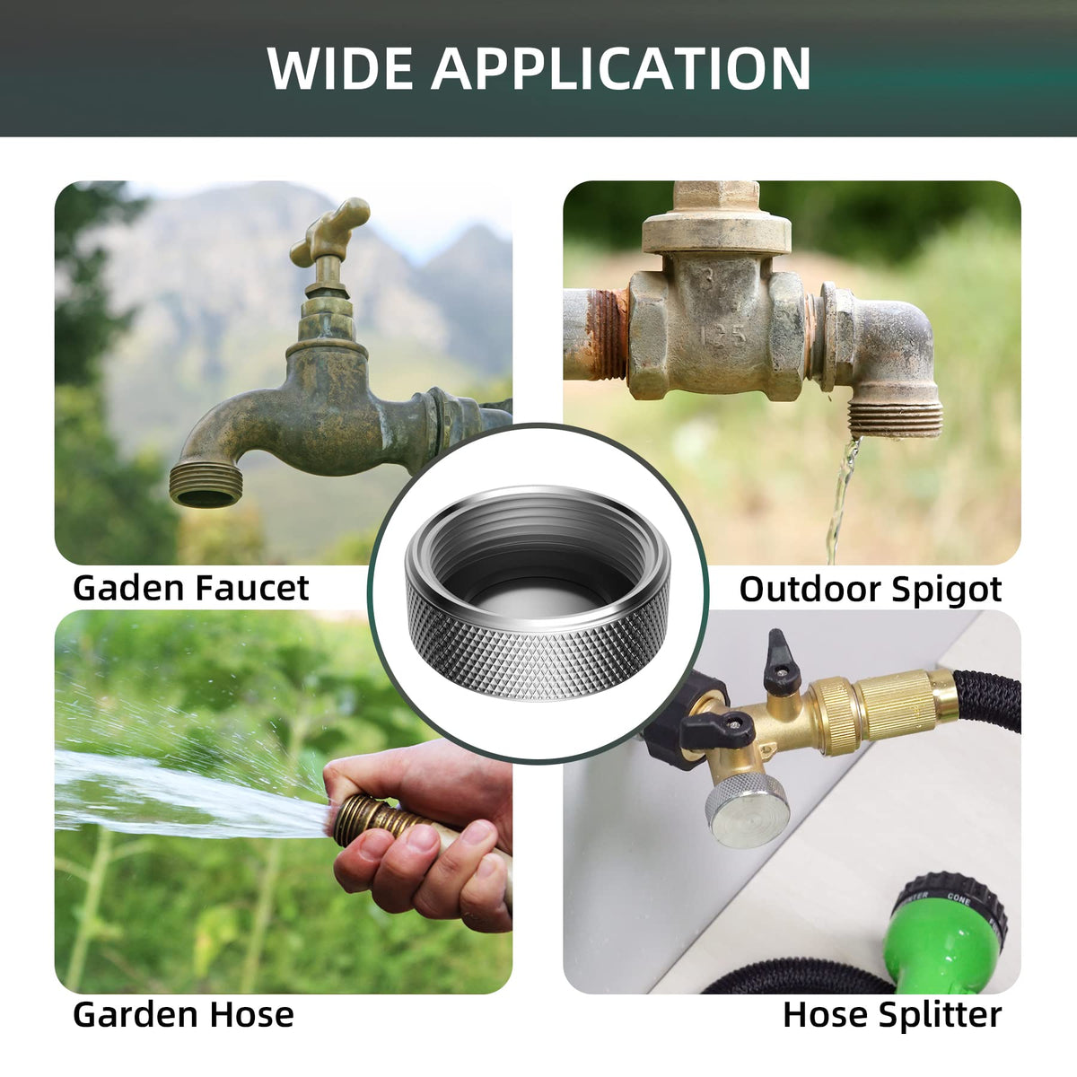 Universal three-quarter inch male thread compatibility for hoses and spigots.