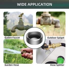 Universal three-quarter inch male thread compatibility for hoses and spigots.