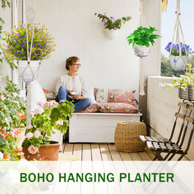 IGaiety Macrame Plant Hanger installation with ceiling hooks for DIY mounting