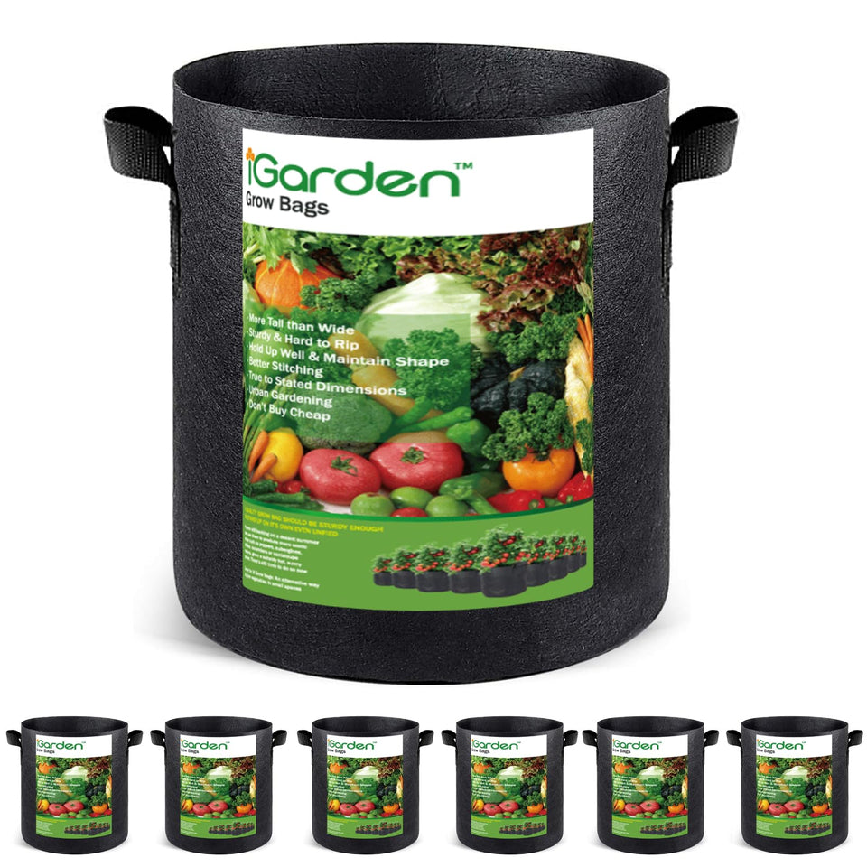 IGarden tall 10-gallon grow bag front view with sturdy handles for easy transport