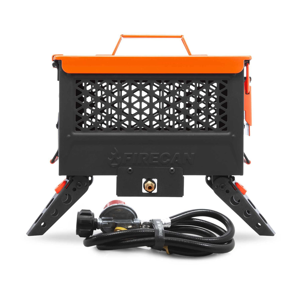 Ignik FireCan portable fire pit with hose for safe, controlled warmth at outdoor gatherings.