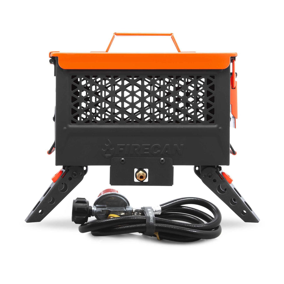 Ignik FireCan portable fire pit with hose for safe, controlled warmth at outdoor gatherings.
