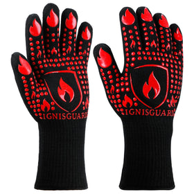 IGNISGUARD BBQ gloves pair for secure grilling with high heat protection.