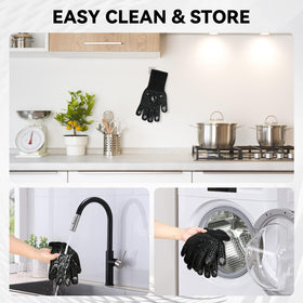 IGNISGUARD gloves protect hands during campfire and smoky cooking sessions.