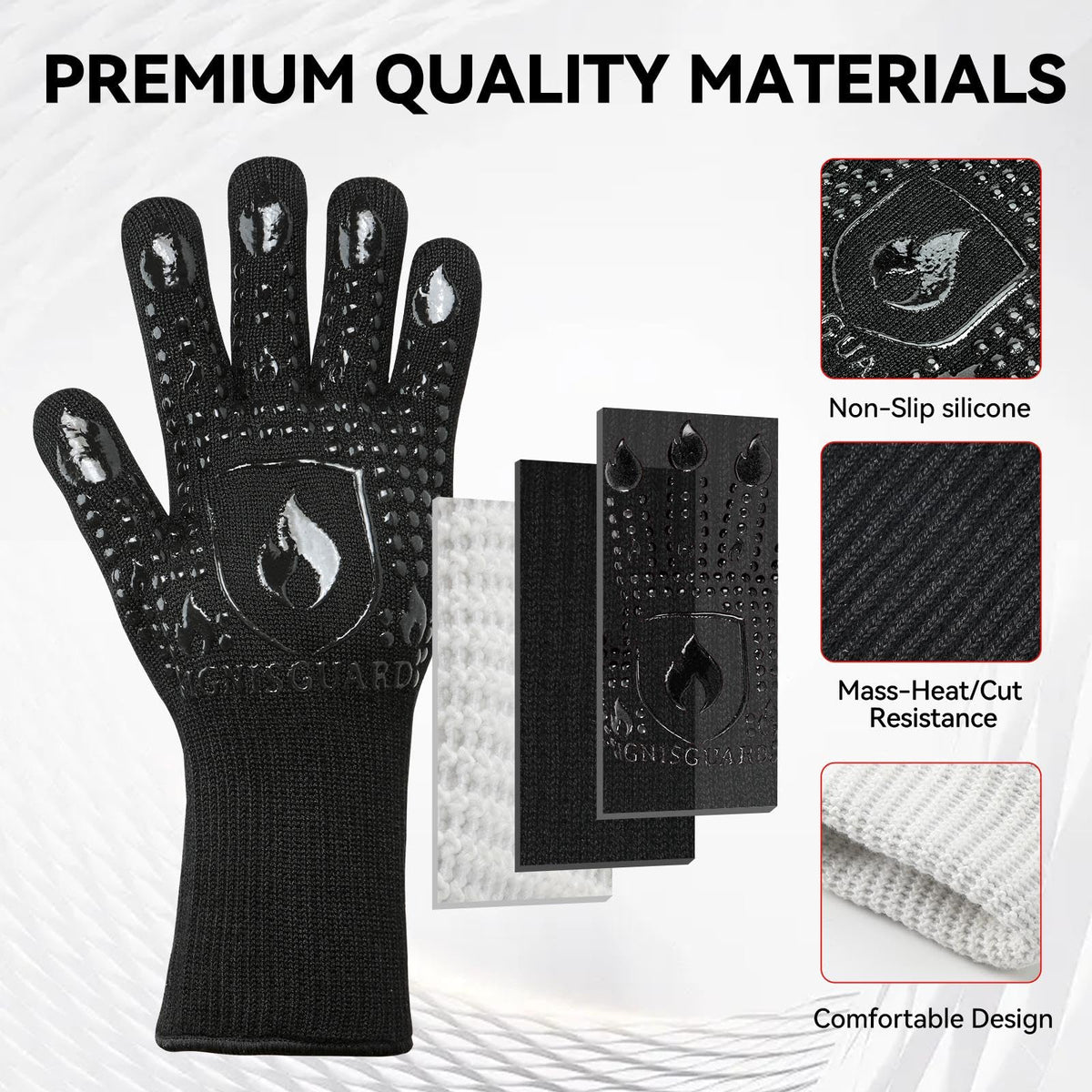 IGNISGUARD grill gloves providing confident grip during barbecue flips.