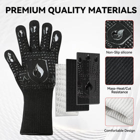 IGNISGUARD grill gloves providing confident grip during barbecue flips.