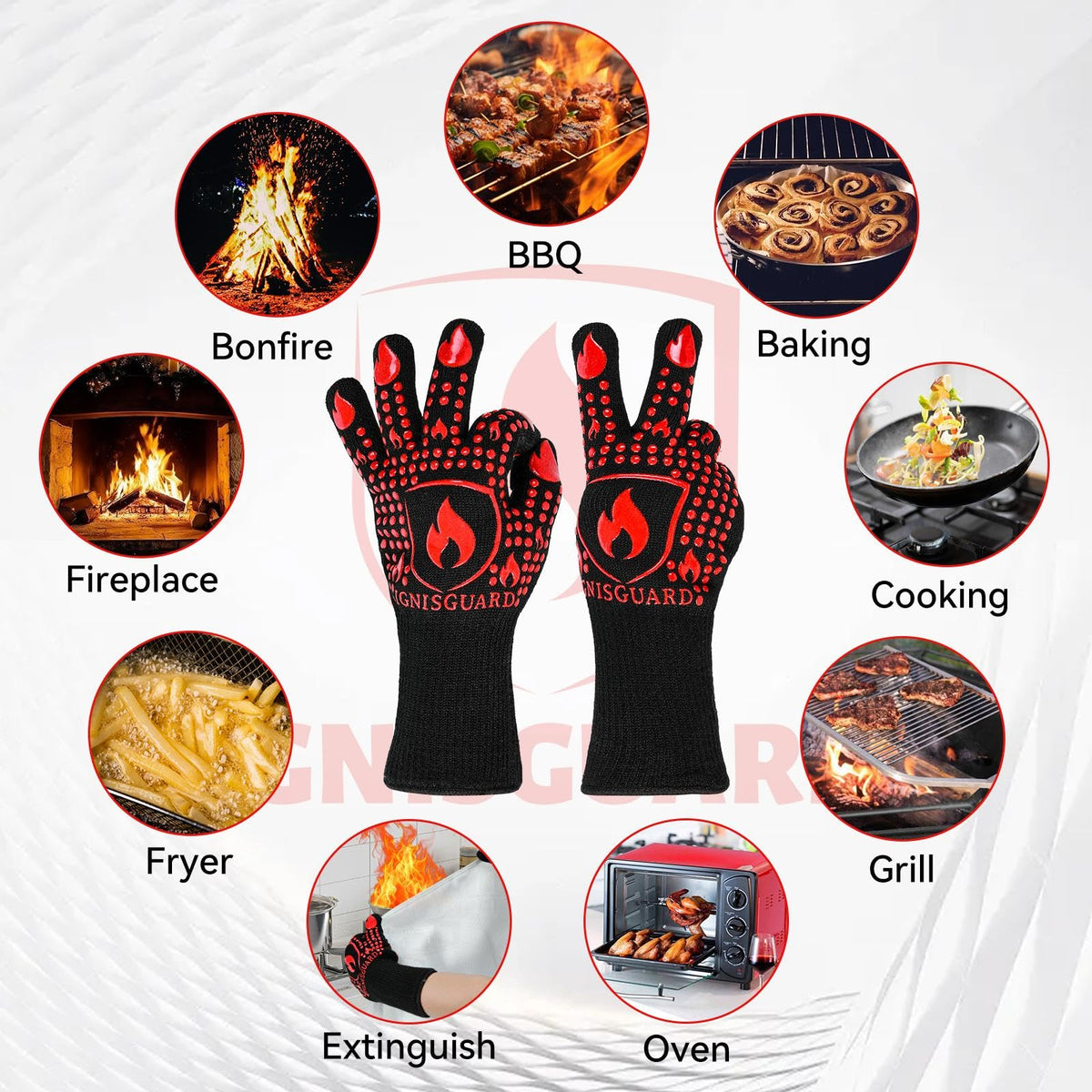 IGNISGUARD multi-use gloves suitable for baking, grilling, and roasting.
