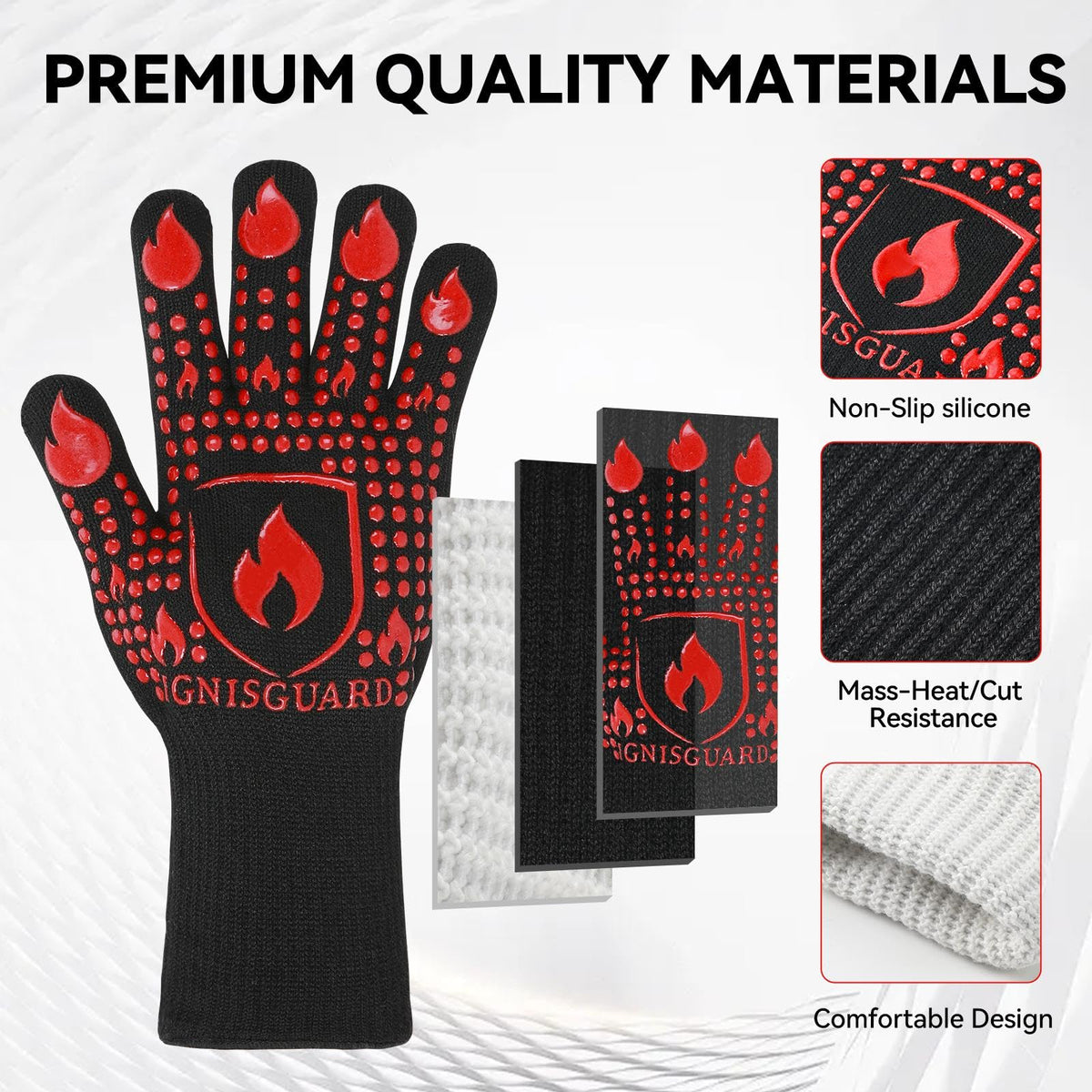 IGNISGUARD non-slip silicone exterior enhances grip on pots and trays.