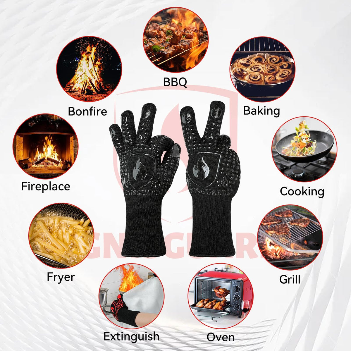 IGNISGUARD toaster oven gloves designed for quick and safe operation.