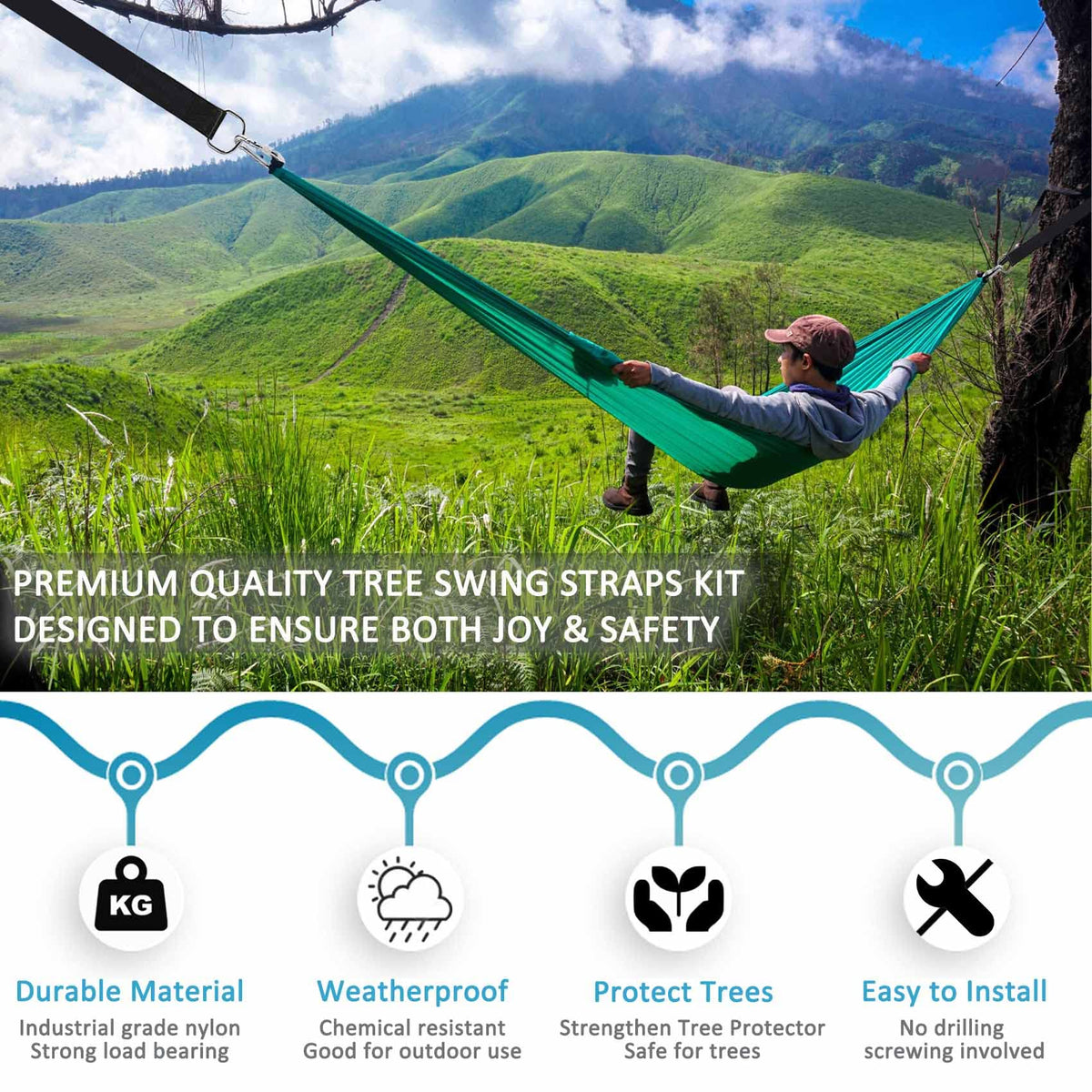 Igolfluck heavy-duty screw-lock carabiners ensure quick, safe connections.