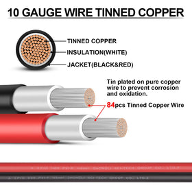 iGreely 10 AWG PV wire in red for battery and inverter connections