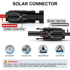 iGreely red 6ft solar extension cable with copper conductors and reliable connections