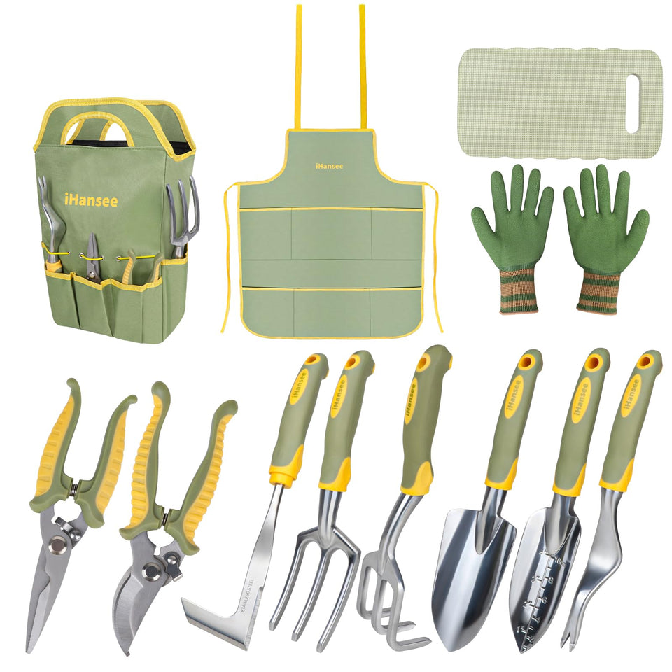 iHansee 12-piece garden tool set — durable aluminum tools for easy gardening tasks