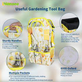 iHansee storage bag with multiple pockets keeps tools organized for quick gardening.