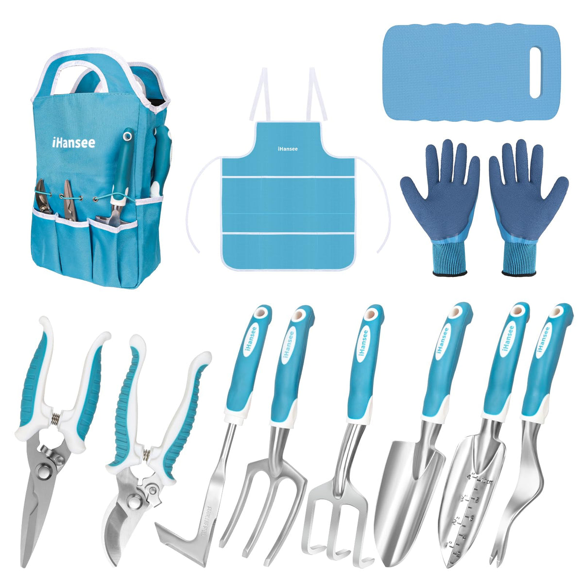 ihansee blue garden tools tote with organized pockets for easy access