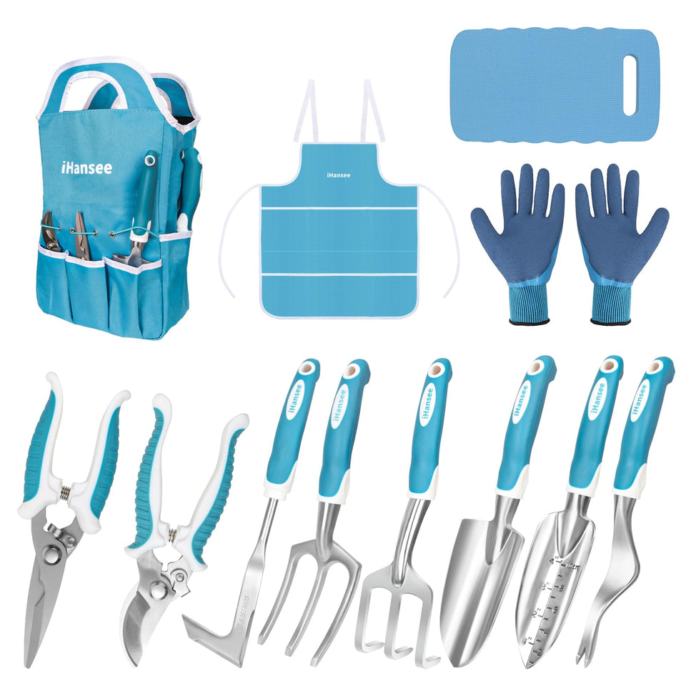 ihansee blue garden tools tote with organized pockets for easy access