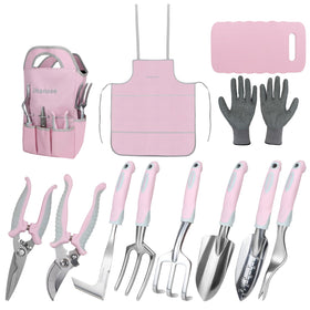 iHansee pink garden tool set with non-slip handles for comfortable digging