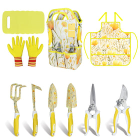 iHansee yellow garden tools set with ergonomic, non-slip handles for comfortable use.