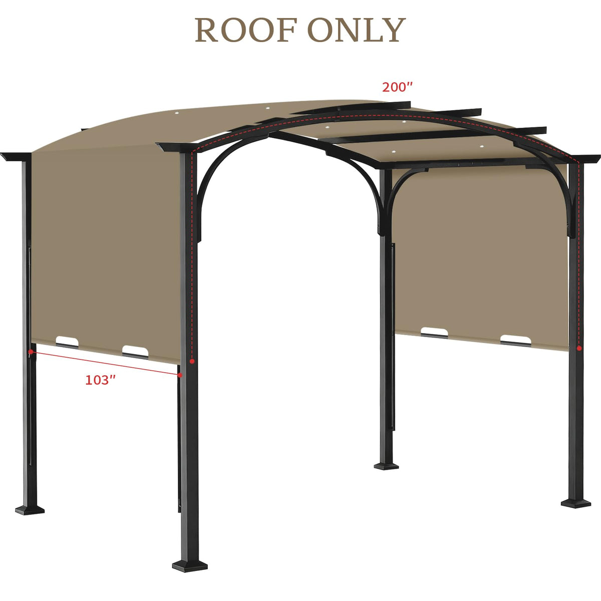 Iheqard canopy measures 200 by 103 inches for accurate sizing.