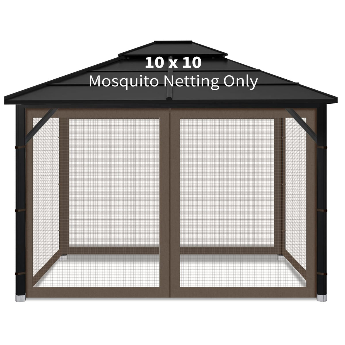Iheqard gazebo mosquito netting in coffee color covers a 10x10 space for outdoor dining.