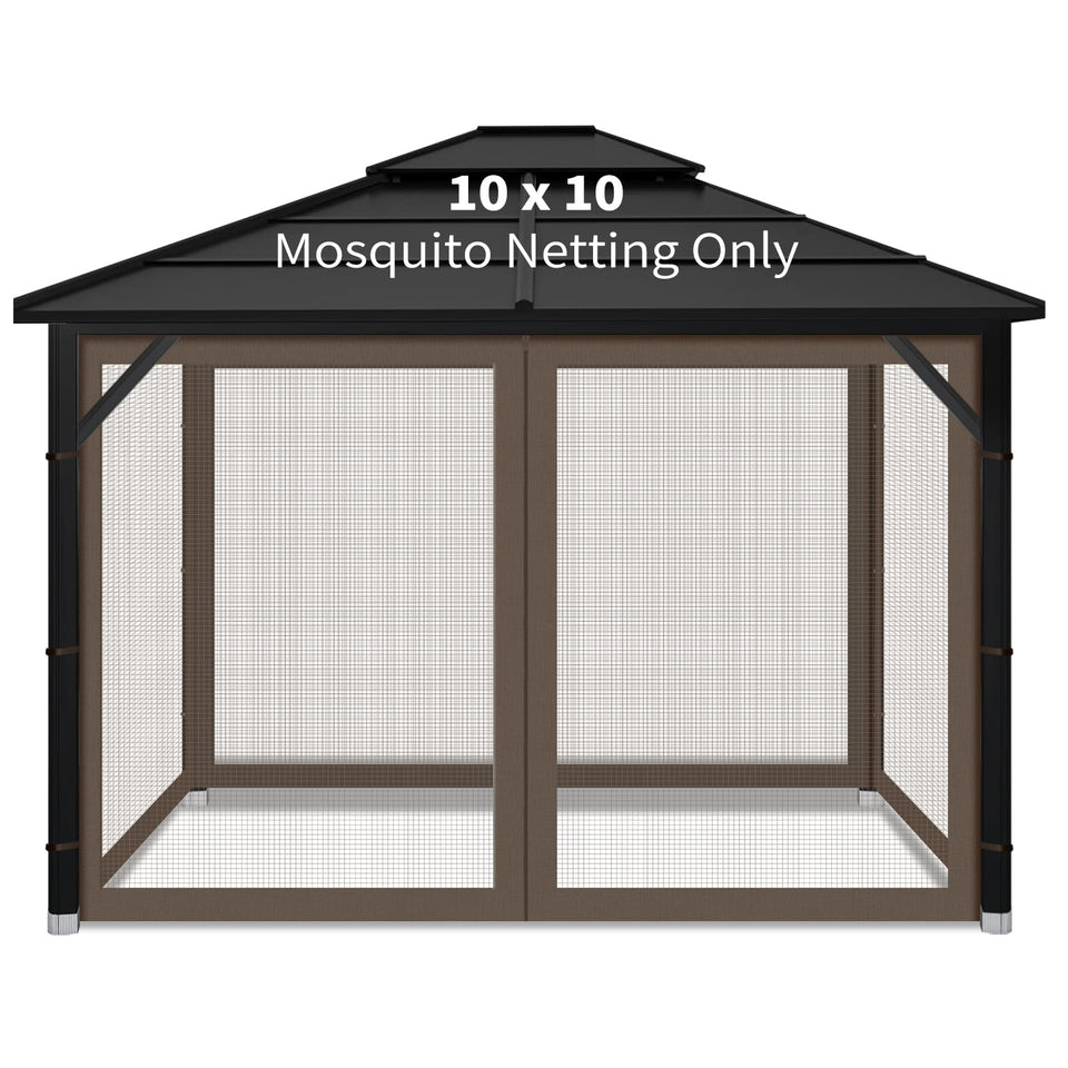 Iheqard gazebo mosquito netting in coffee color covers a 10x10 space for outdoor dining.