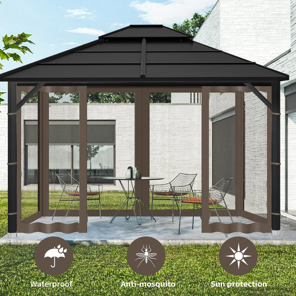 Iheqard gazebo net with zipper detail enables easy entry and airflow.