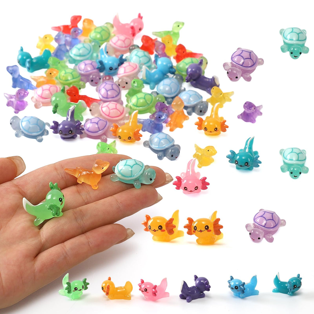 IHFAIO 56pcs mini resin turtles for colorful craft projects