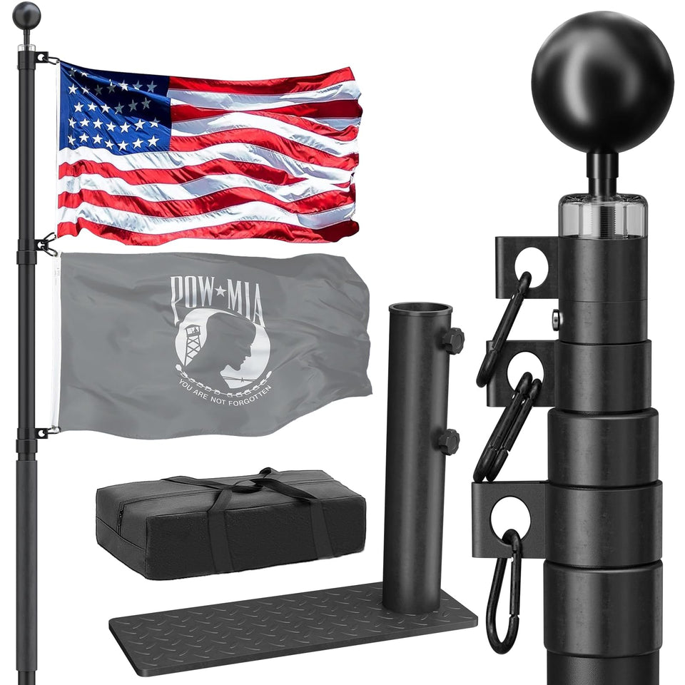 IIOPE 20ft RV flag pole extended for campsite visibility and pride.