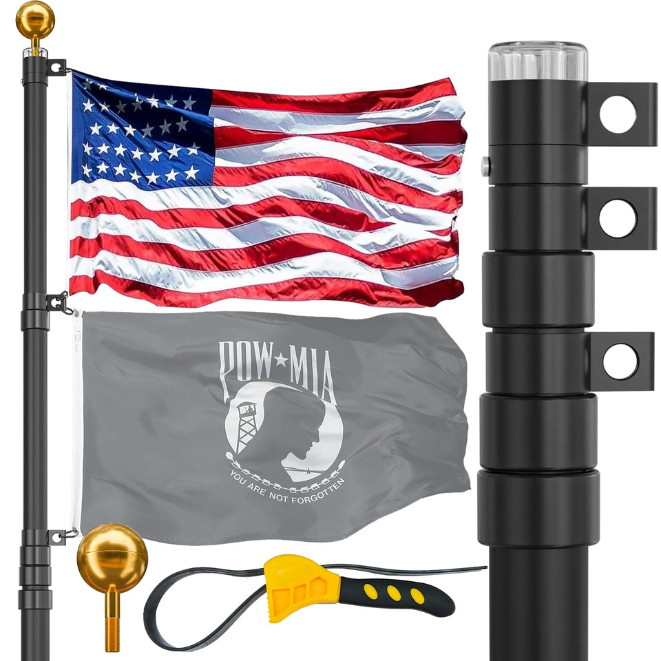 IIOPE 20ft flag pole outdoor assembly ready for flag display in wind.