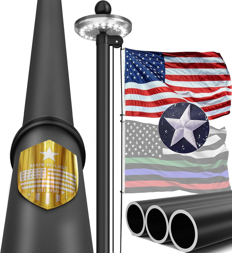 IIOPE 25ft heavy-duty flag pole bottom-tube detail enhances stability in wind