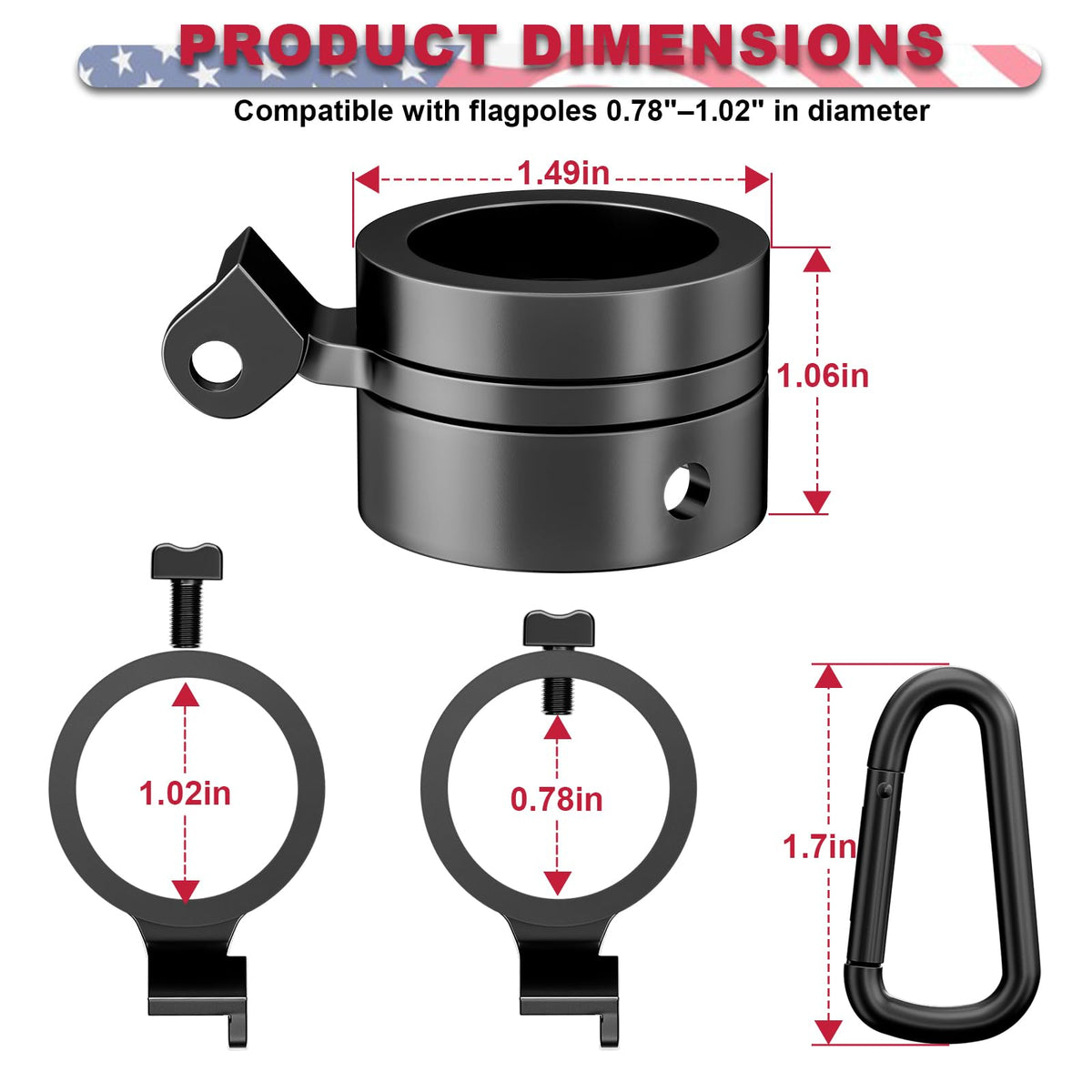 IIOPE stainless steel clips provide a secure grip for varied flag fabrics.
