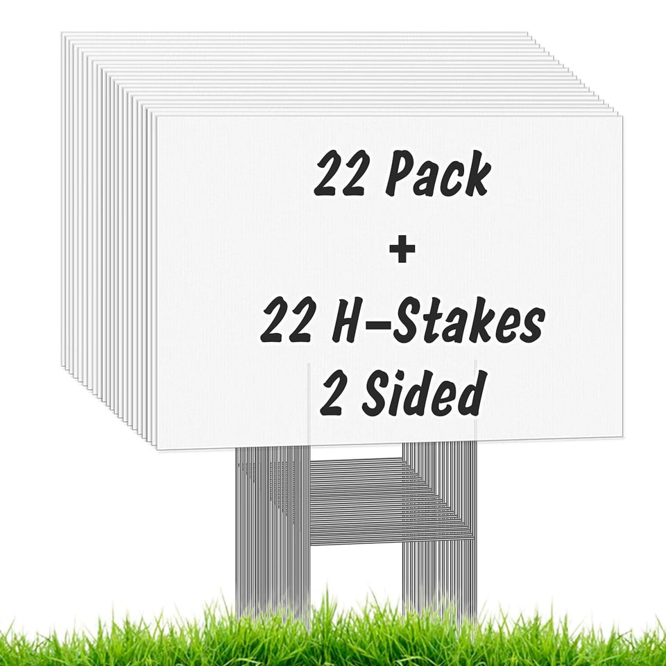 IKAYAS 22pc blank yard signs with stakes for open houses and quick branding.