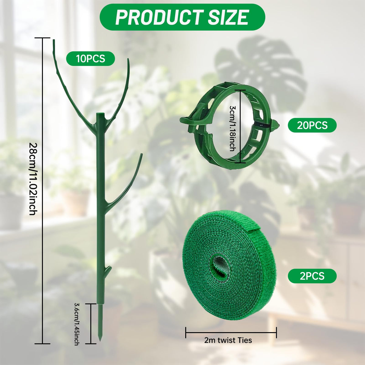 IKKAB discreet green stakes match foliage for invisible support.