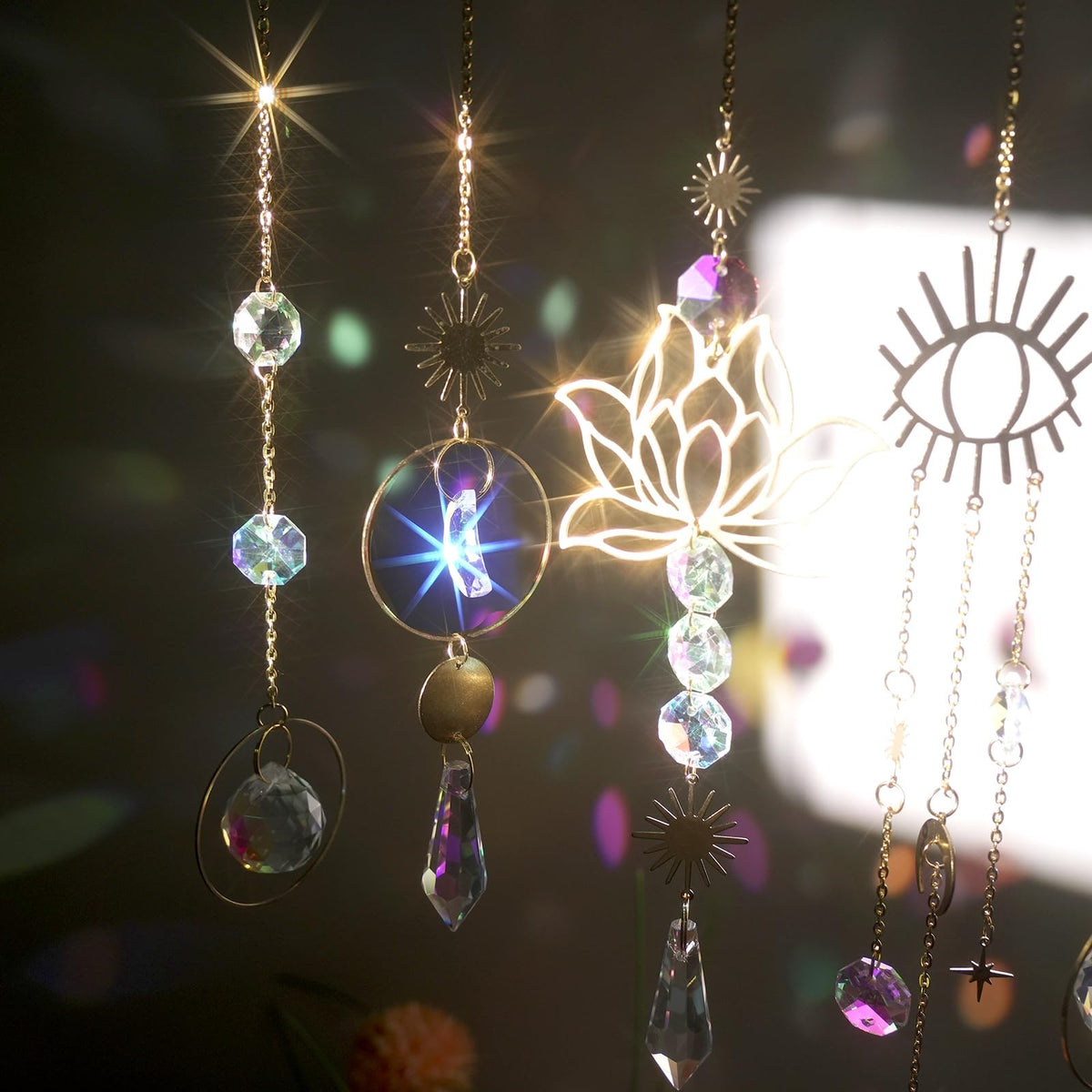 ilclviz crystal prism ornaments scatter rainbows across walls.