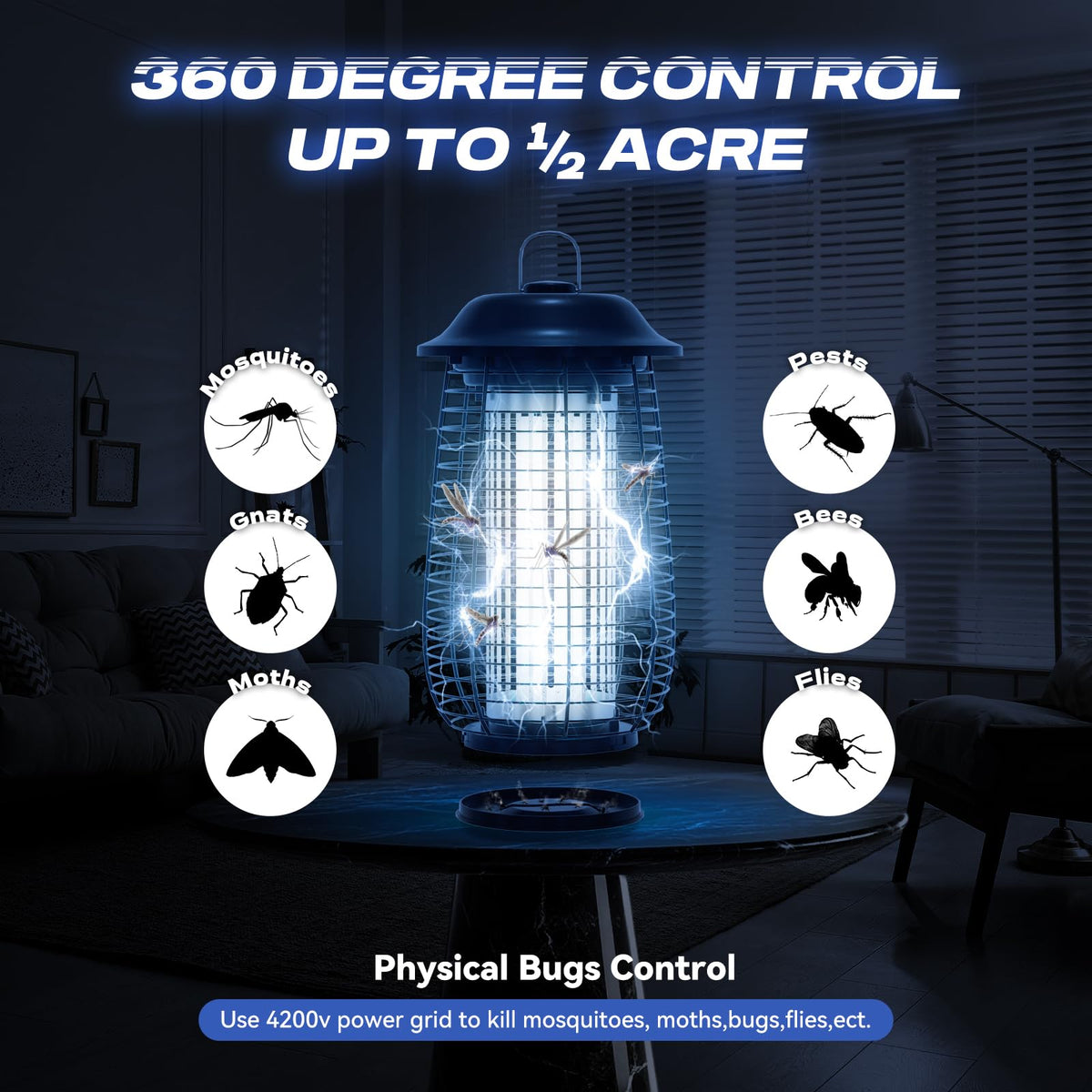 ILCPP Bug Zapper side view highlights the 6.5 ft cord for flexible placement.
