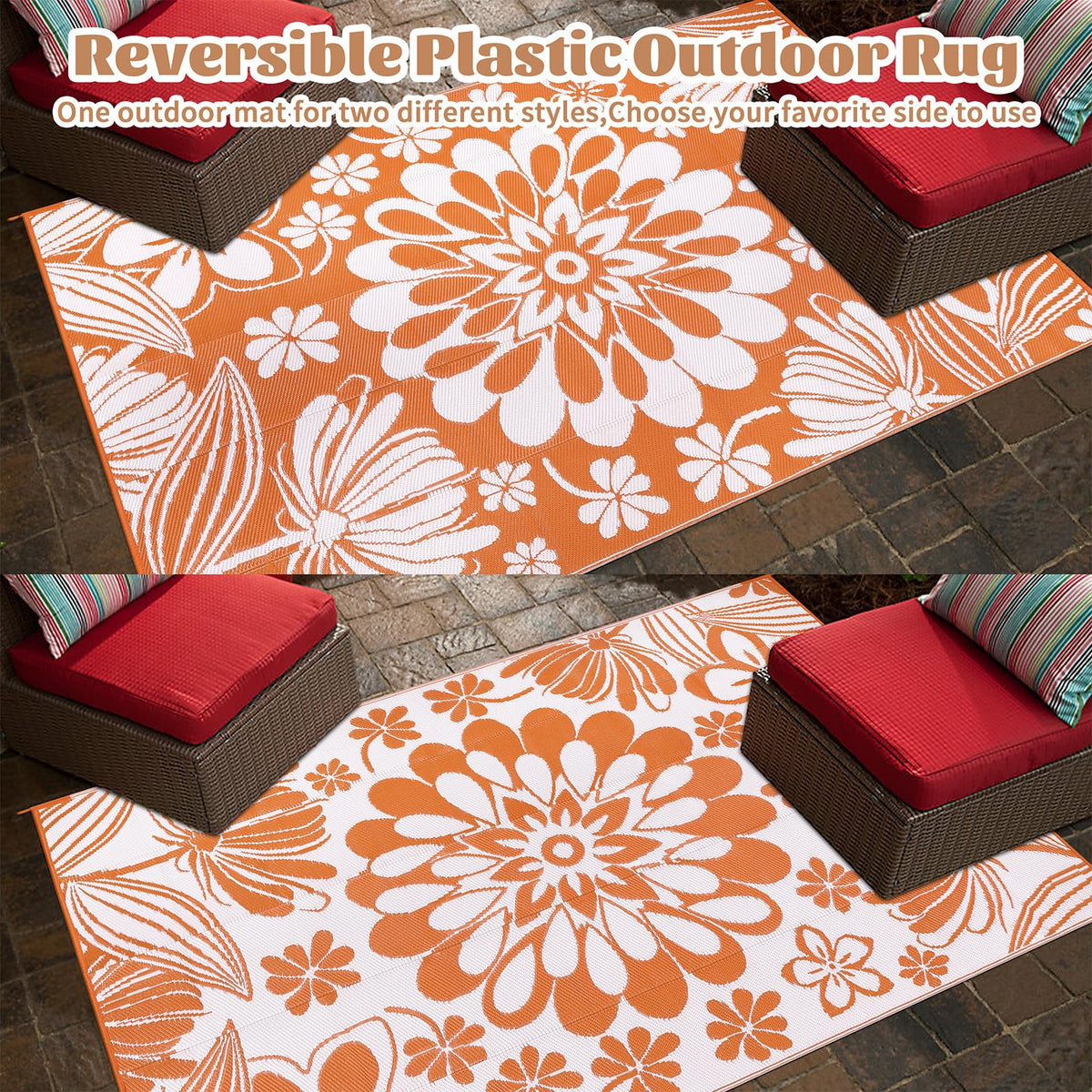 Ileading rug is portable and foldable with stakes for windy days.