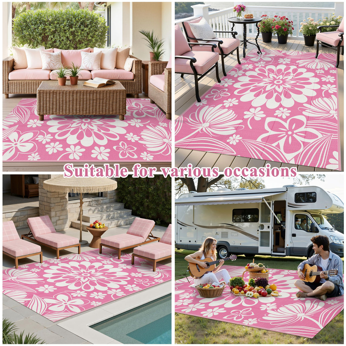 Ileading outdoor rug is waterproof and easy to wipe clean.