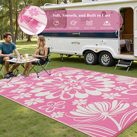 Ileading reversible rug foldable with bag for camping and travel convenience.