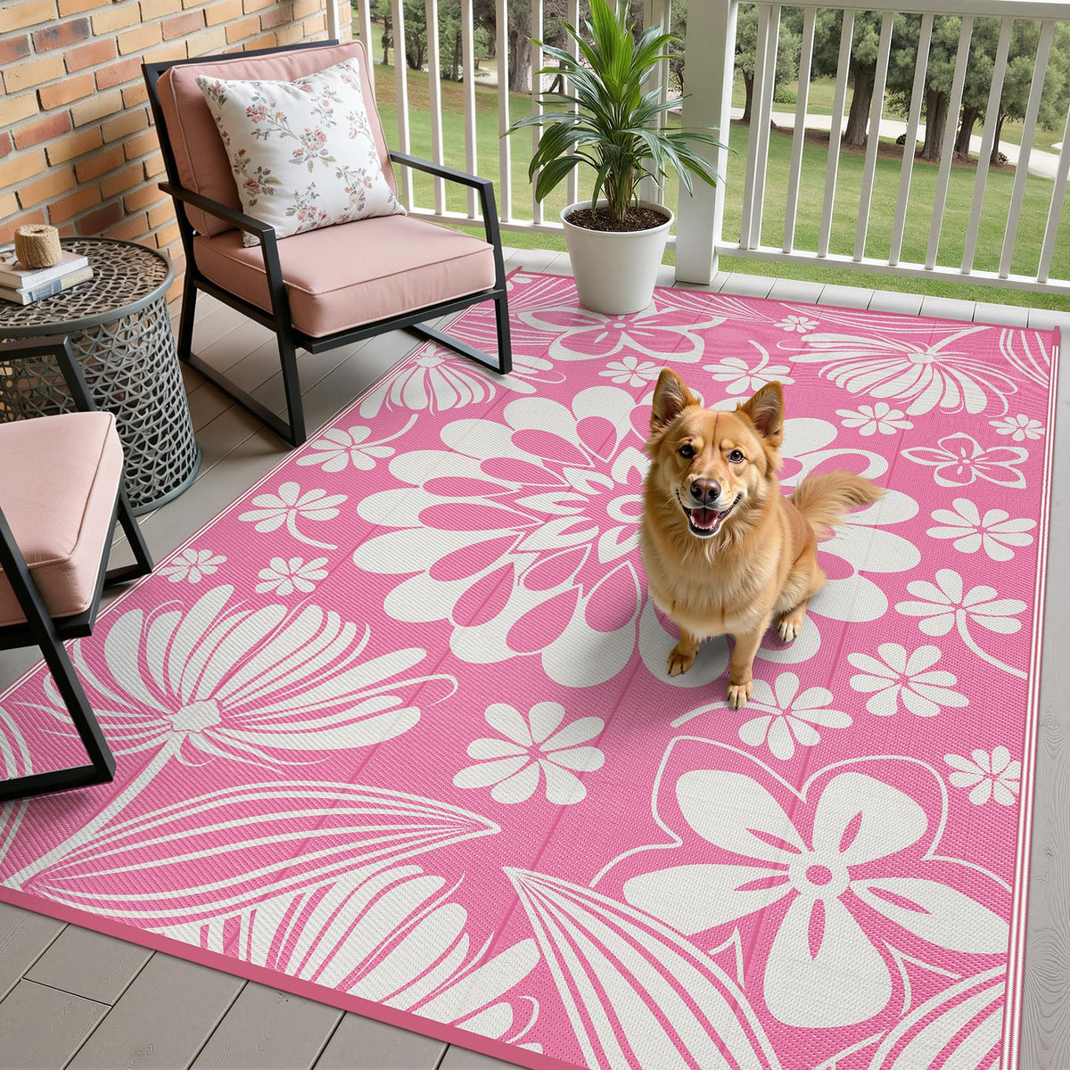 Ileading outdoor rug waterproof for decks and RV trips with durable wind-stable design.
