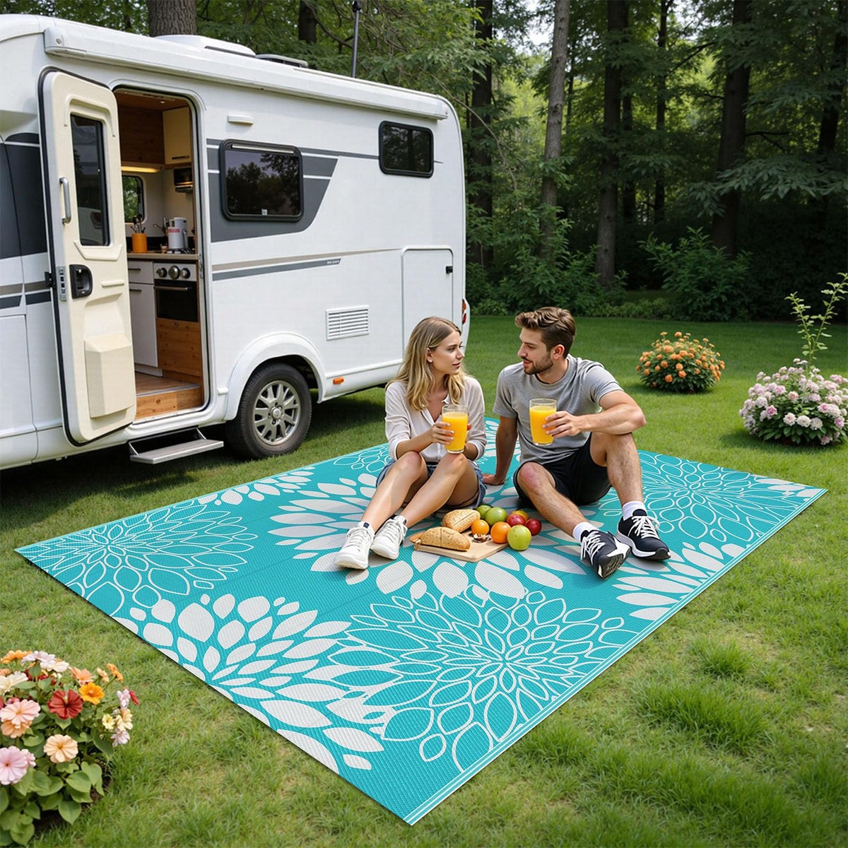 Ileading portable RV camping mat with bag for easy transport