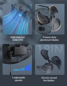 iLiving 18in wall fan control panel with three speeds for easy cooling adjustments.
