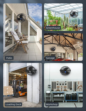 iLiving 18in wall fan ready for misting kits offers cooler outdoor options.