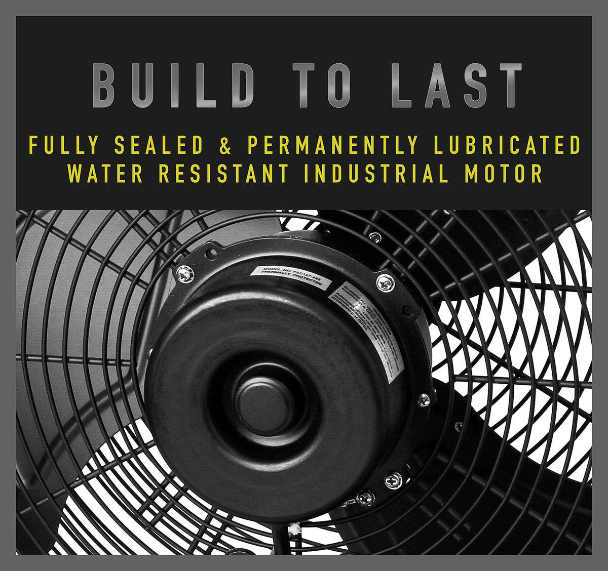 iLiving 18in wall fan motor closeup highlights sealed efficiency and durable design.
