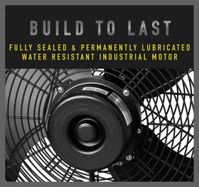 iLiving 18in wall fan motor closeup highlights sealed efficiency and durable design.