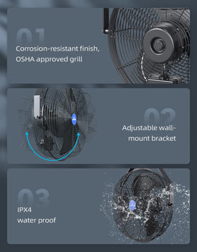 iLiving 18in wall fan mounted bracket enabling flexible indoor and outdoor positioning.