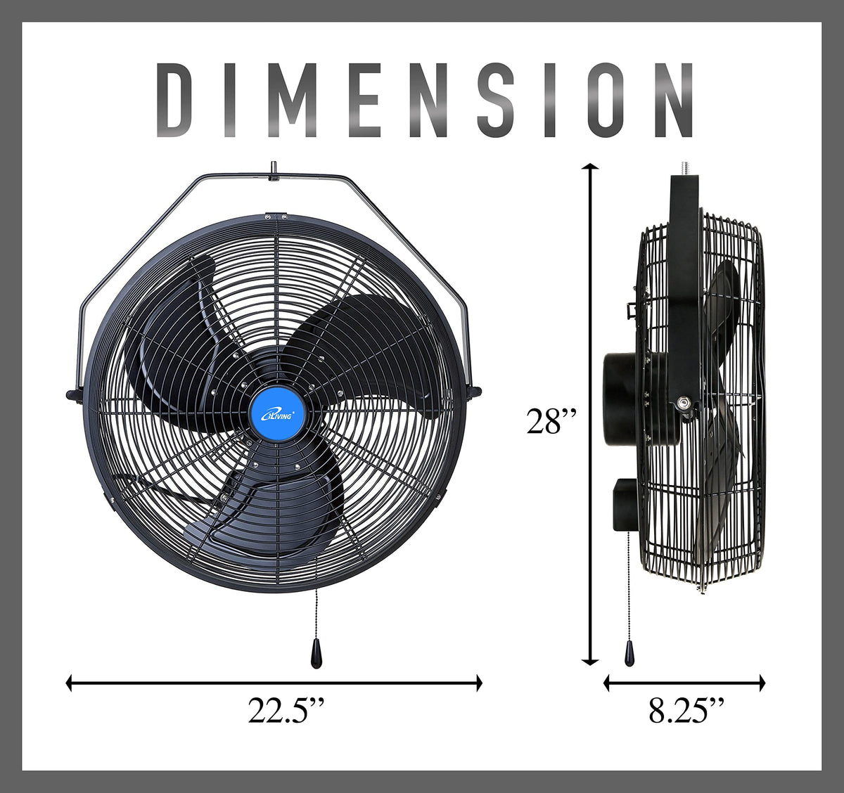 iLiving 18in wall fan OSHA-approved safety grill supports safe operation.