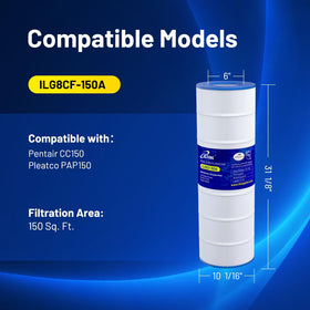 iLiving ILG8CF150A with 150 sq ft filtration area delivers cleaner water and fewer cleanings.